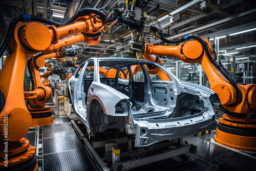 automotive factory?s robotic assembly line