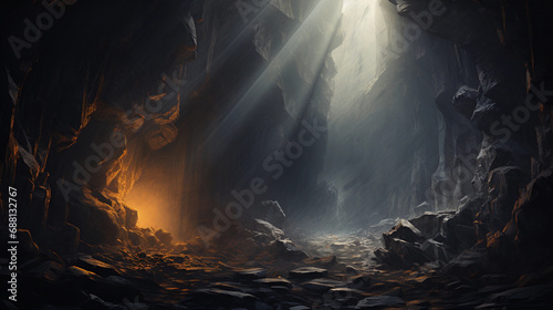 Sunbeam Piercing Through Darkness in a Cave - A Symbol of Hope and Natural Wonders
