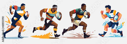 Rugby players vector illustration set