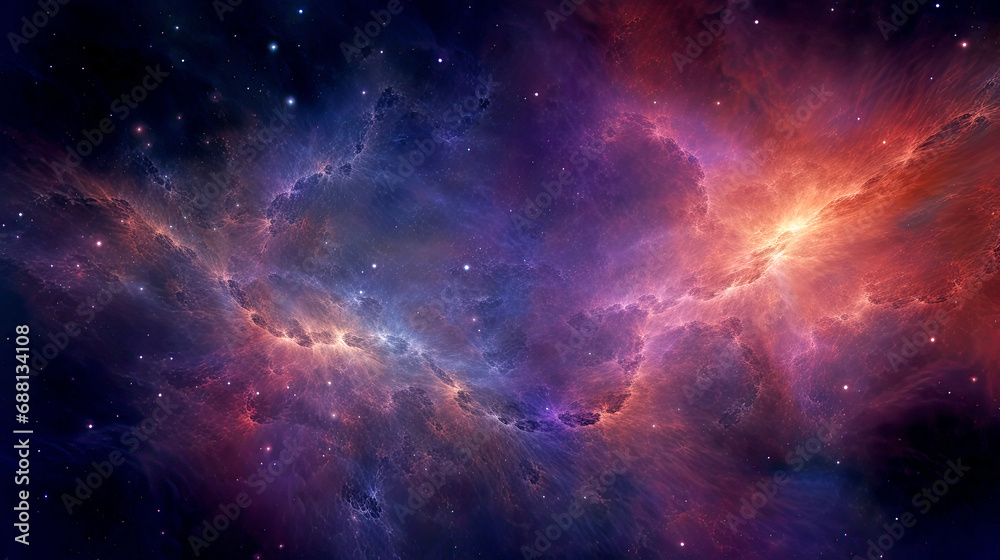 Futuristic space nebulae, stars, fractals wallpaper. AI generated illustration.
