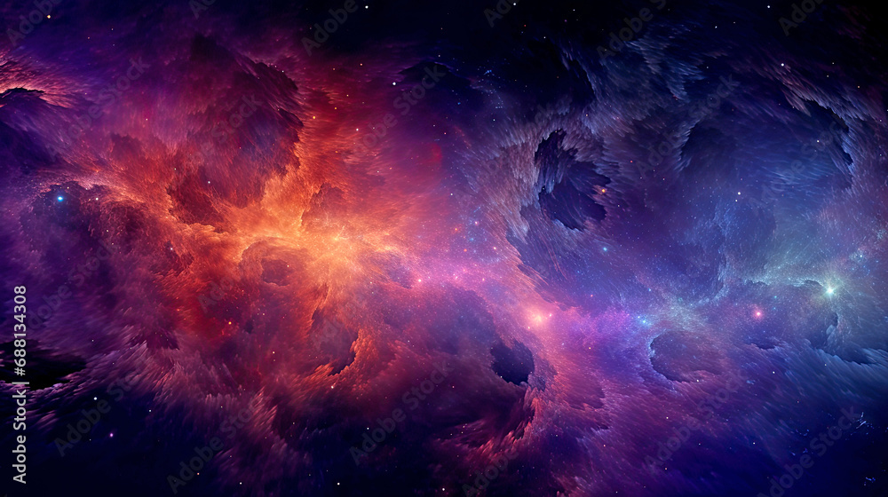 Abstract 3D Universe Galaxy background with fantastic cosmic nebulae, stars. AI generated illustration.