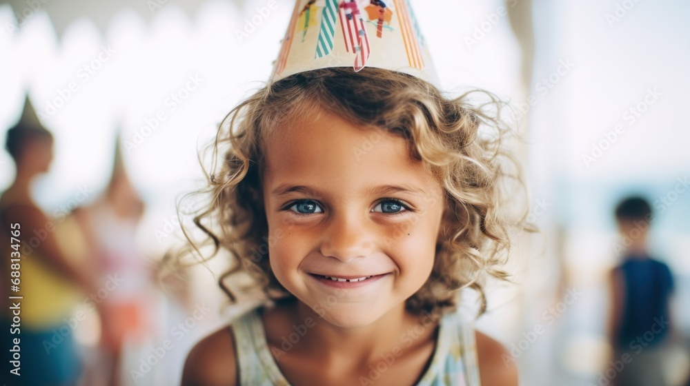 A smiling girl revels in a beach birthday celebration. A smiling girl revels in a beach birthday celebration.