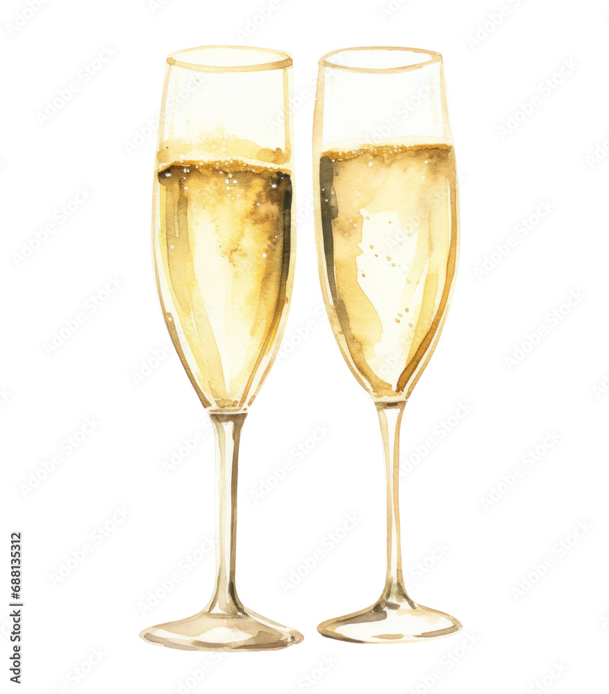 gold champagne flutes isolated