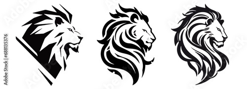 Lion head on a white background, black and white silhouette illustration