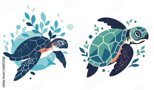 Sea turtle vector illustration silhouette colorful shape