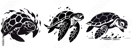 Sea turtle vector illustration silhouette laser cutting black and white shape © Cris