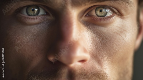 A close, detailed look at the intensity in the man's eyes.