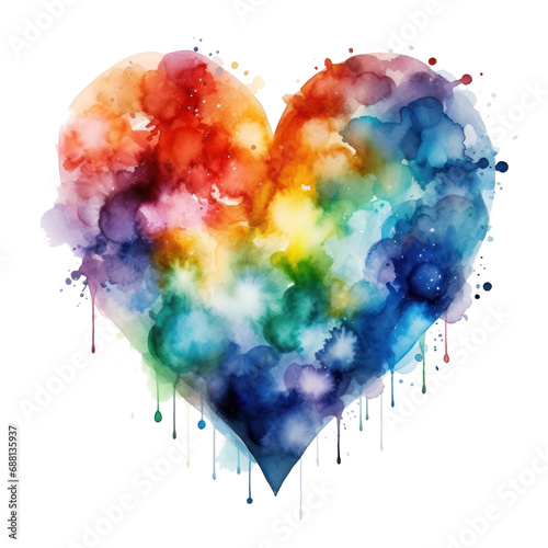 Rainbow colors watercolor heart isolated