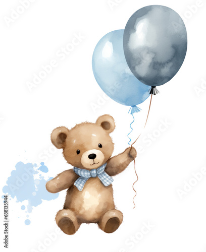 bear with a blue balloon,