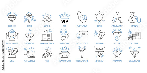 Luxury icons set. Set of editable stroke icons.Vector set of Luxury