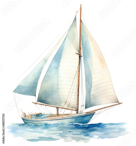 a watercolor sail boat with sail, © olegganko