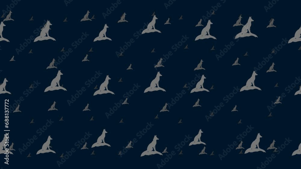 Fox symbols float horizontally from left to right. Parallax fly effect. Floating symbols are located randomly. Seamless looped 4k animation on dark blue background Fox symbols float horizontally from left to right. Parallax fly effect. Floating symbols are located randomly. Seamless looped 4k animation on dark blue background