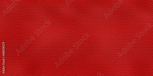 Artificial bright red leather or leatherette in a seamless pattern with embossed texture top view. Dermantin background. PVC material