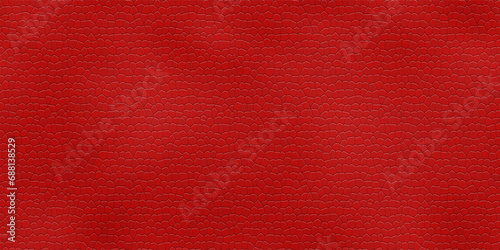 Artificial bright red leather or leatherette in a seamless pattern with embossed texture top view. Dermantin background. PVC material photo