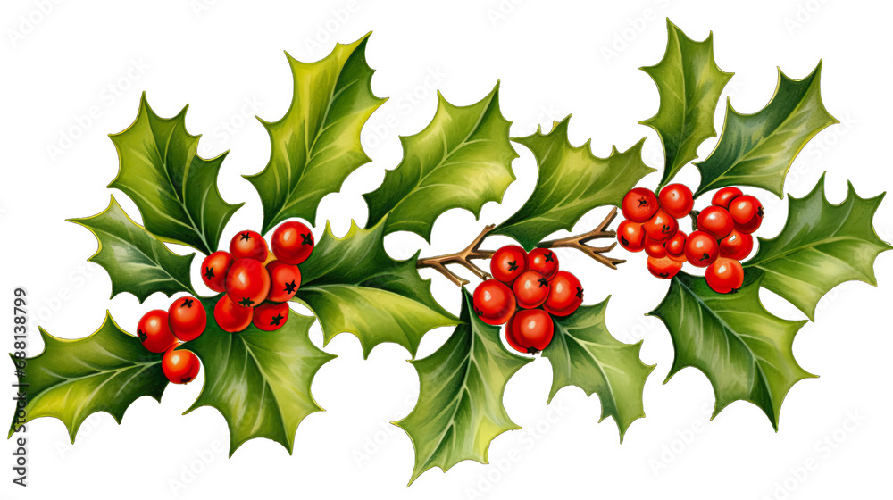 Holly leaves and berries isolated on white or transparent background generative ai Holly leaves and berries isolated on white or transparent background generative ai