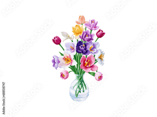 Beautiful Tulips bouquet, Vector illustration colorful watercolor Tulips bouquet in a glass vase..Ai Generative