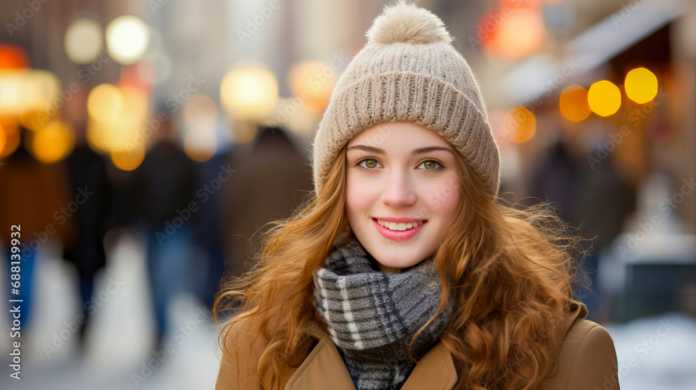 woman with woolen cap and warm cloths in a cold winter woman with woolen cap and warm cloths in a cold winter