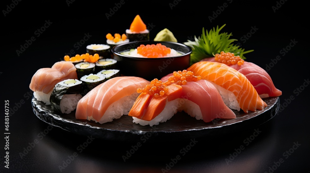 A concept for a delicious and luxurious seafood assortment for asian cuisine gourmet food. A concept for a delicious and luxurious seafood assortment for asian cuisine gourmet food.