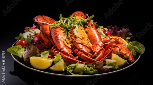 A delicious seafood lobster dish that includes lettuce and veggies.