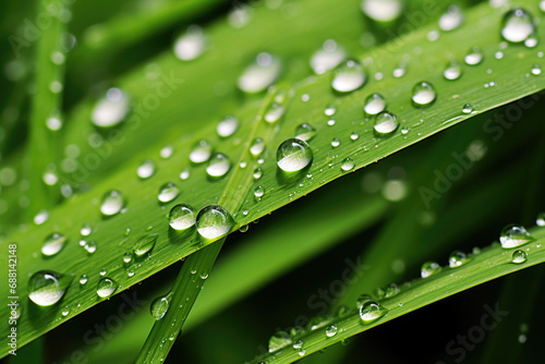 Grass blades background with dew drops