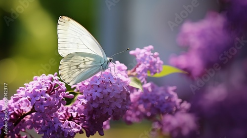 A lilac flower with a butterfly on it © Khalida