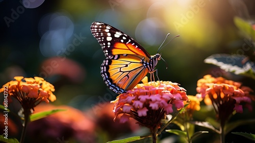 Butterfly perched on flowers in a natural setting. © Khalida