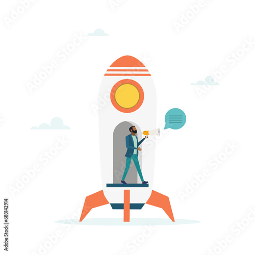 Starting a business, launching a project, successful idea concept. The guy is launching his new company. vector illustration.
