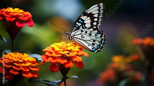 Butterfly perched on flowers in a natural setting. © Khalida