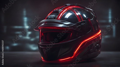 Motorcycle Helmet with red neon rays