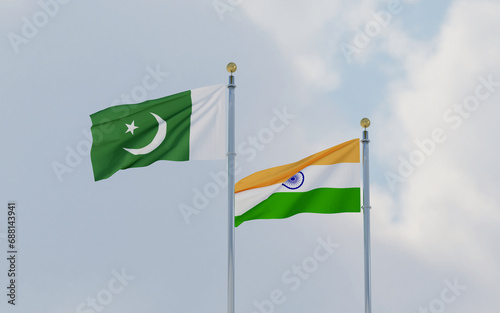 The flag of Pakistan with the flag of India, the conflict over Kashmir
