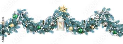Vector Blue Fir Wave Border with Candlestick