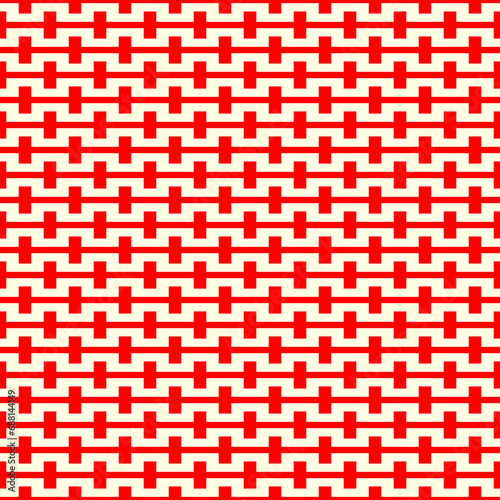 Seamless surface pattern design with ethnic embroidery ornament. Repeated square wave lines wallpaper. Zigzag stripes. Jagged linear motif. Digital paper, web designing, textile print.