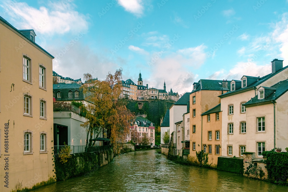 canal in Luxembourg with blue sky