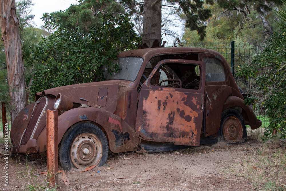 Vintage car rots in nature