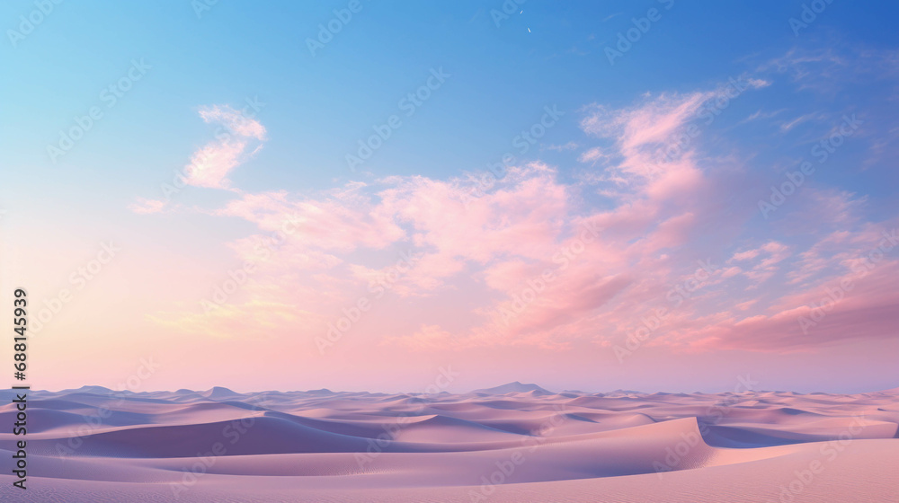 Fantasy Watercolor Desert With A Pink Sky. Light Violet And White. Dreamy And Mystic Landscape Fantasy Watercolor Desert With A Pink Sky. Light Violet And White. Dreamy And Mystic Landscape