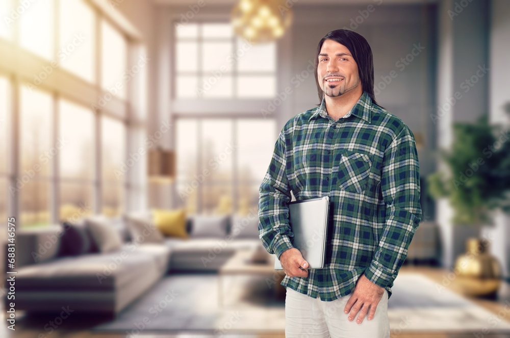 Modern Freelancer Man Standing in Office Modern Freelancer Man Standing in Office