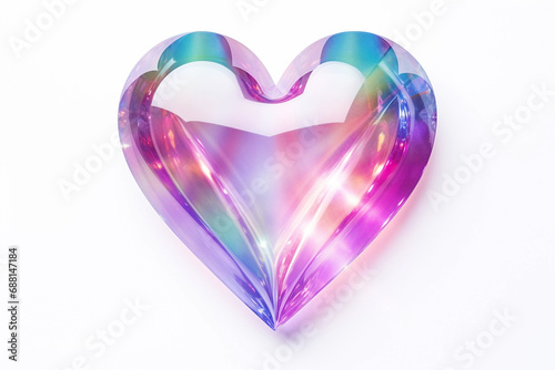 Holographic translucent glass heart  rainbow spectroscopy effect