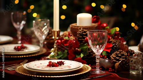 Table served for Christmas dinner.