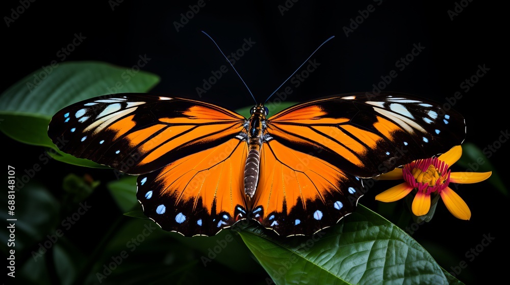 Fototapeta premium Julia's butterfly is set against a black background.
