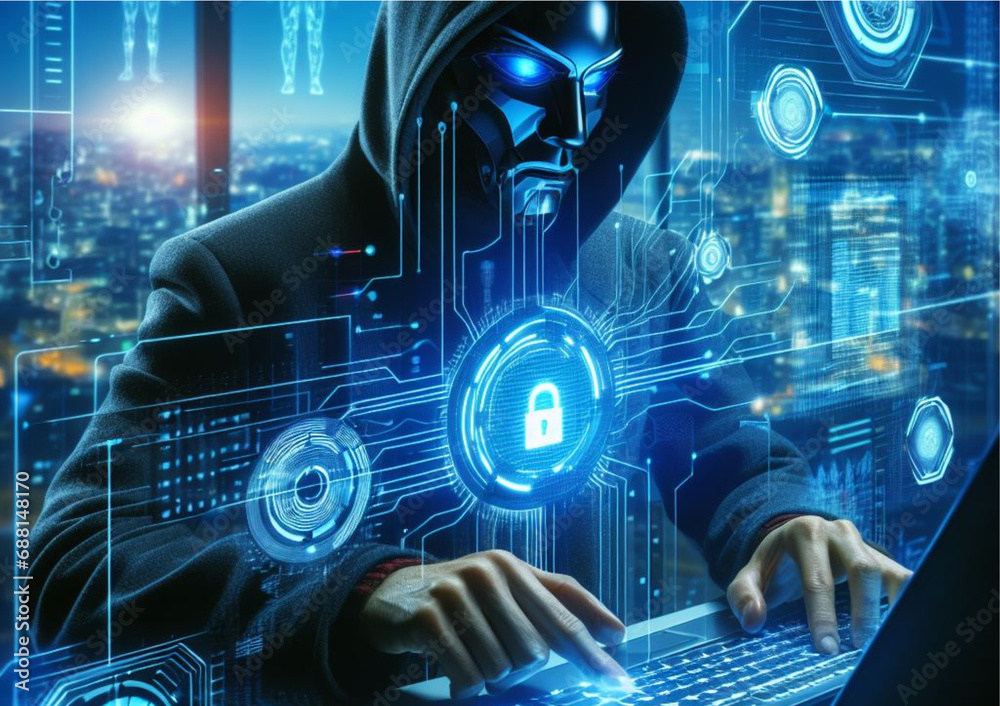 Fototapeta premium cyber security, someone who is protecting against cyber attacks