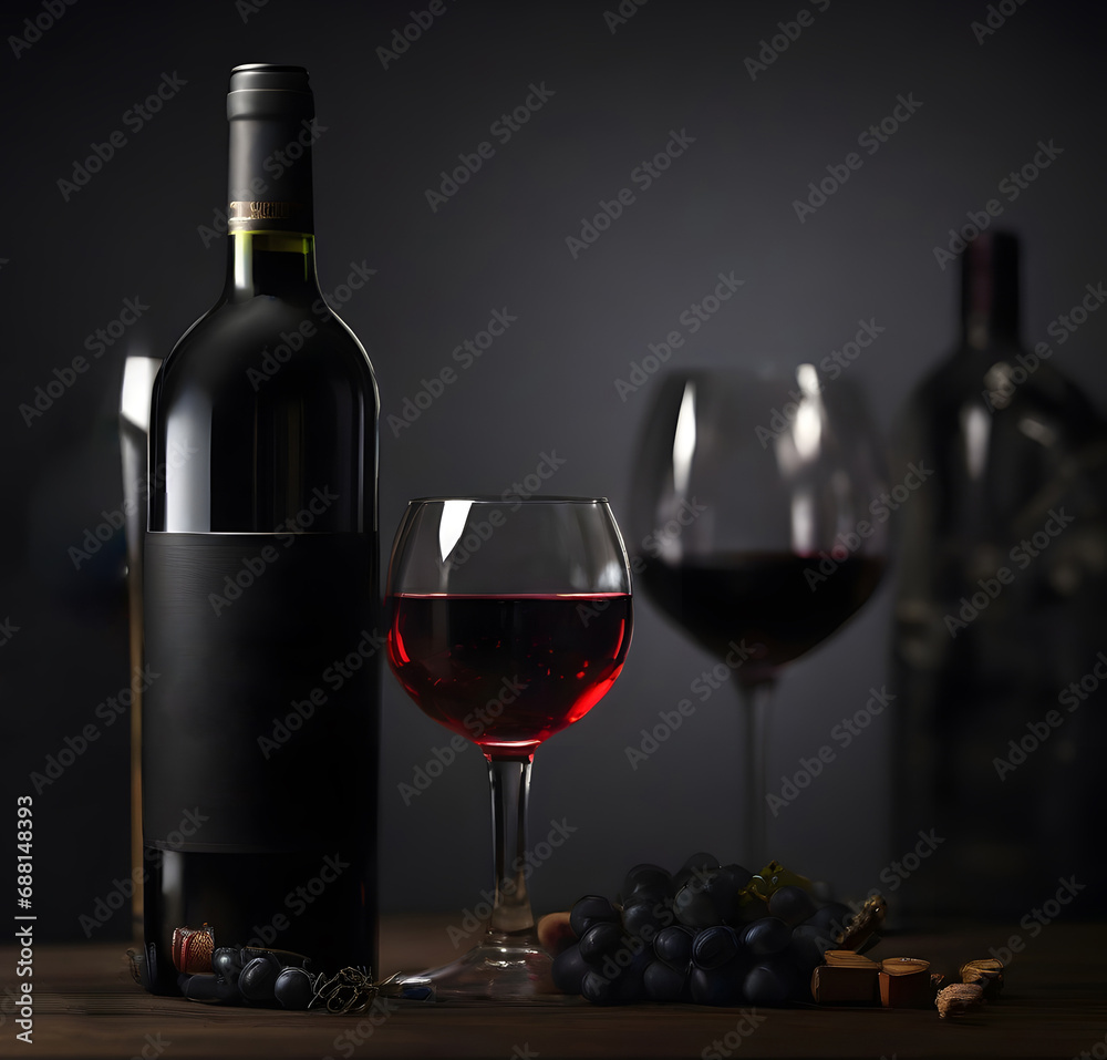 commercial photography, wine glass in black background, studio light