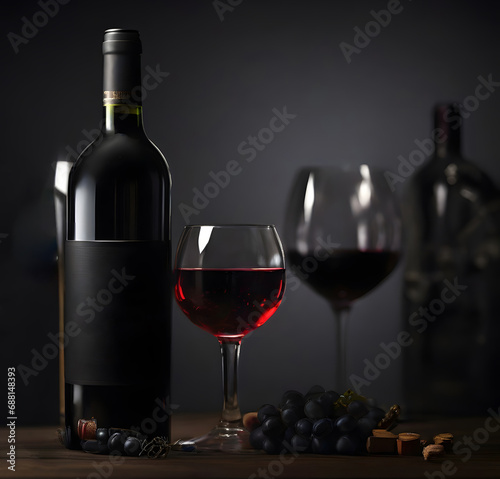 commercial photography, wine glass in black background, studio light