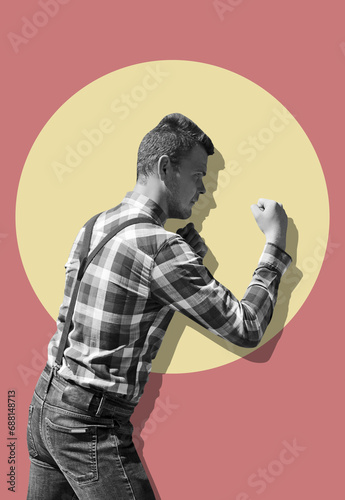 Collage with a man in fighting pose