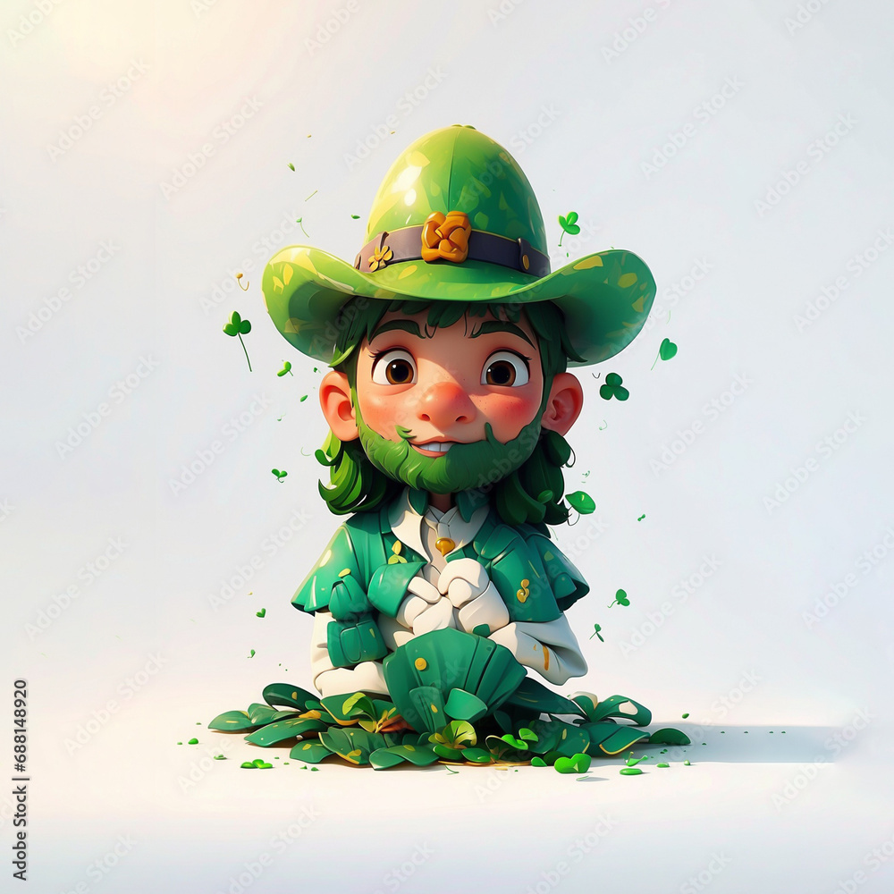 Fototapeta premium Saint Patrick Background - Leprechaun With Hat Isolated on White Background