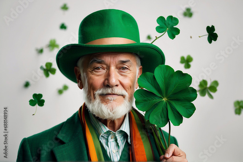 Saint Patrick Background - Leprechaun With Hat Isolated on White Background photo