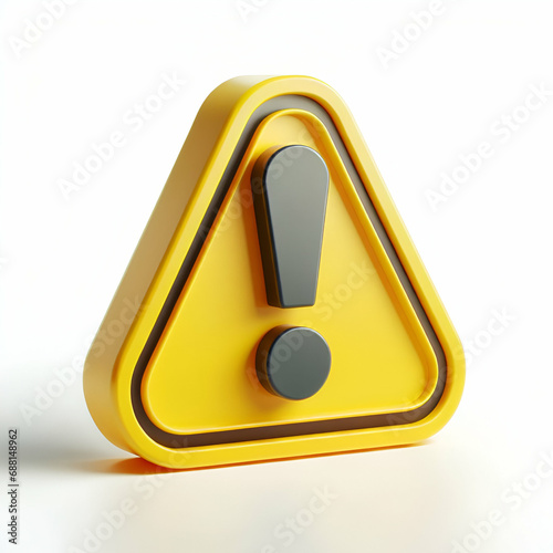 3d render yellow and black warning sign with exclamation mark isolated on white background 