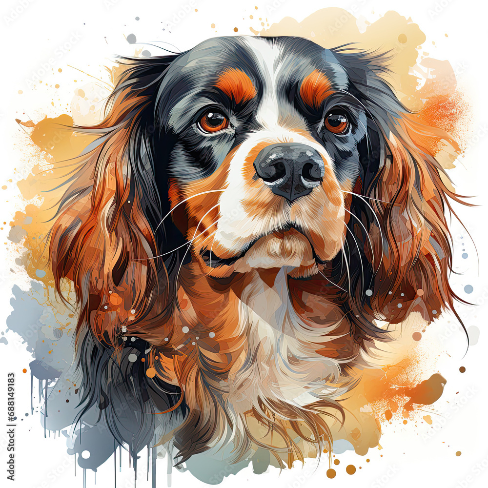 Naklejka premium watercolor Cavalier King Charles Spaniel clipart, Generative Ai