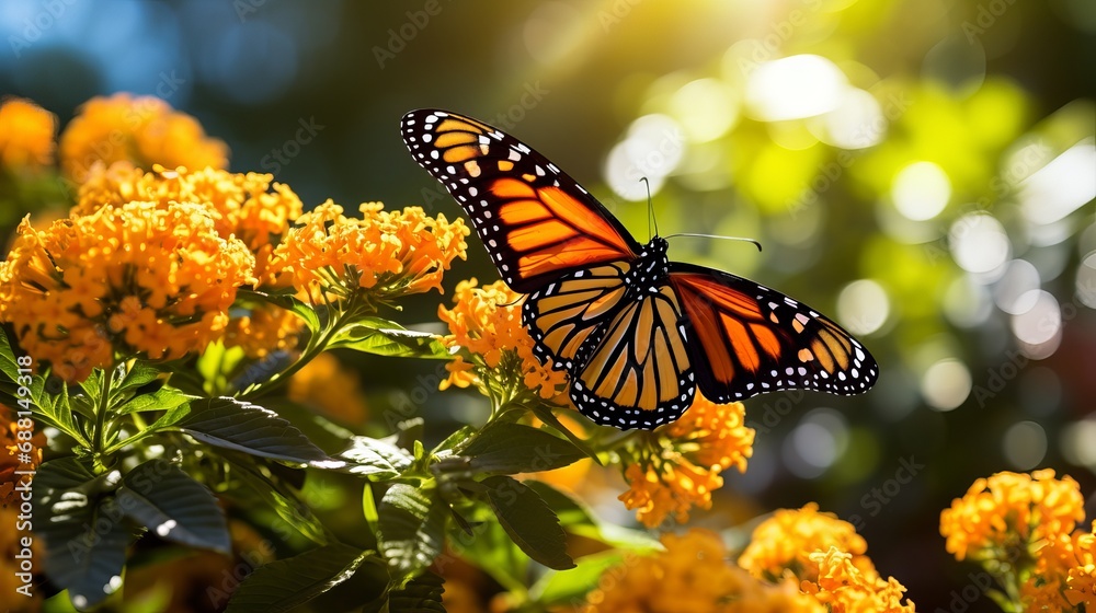A close-up of a danaus genutia in bloom against the sun. A close-up of a danaus genutia in bloom against the sun.