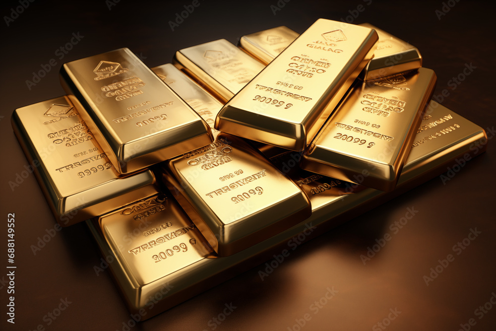 Gold bullion bar on a table. Saving. Gold. Business. Investment. Gold bullion bar on a table. Saving. Gold. Business. Investment.