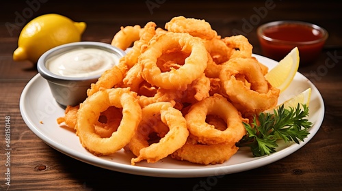 Calamari rings that have been fried and topped with squid.